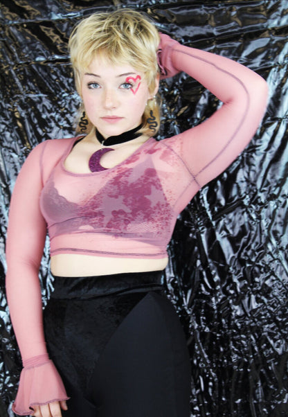 Celestial mesh crop top