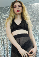 Load image into Gallery viewer, Silver and Black glitter mesh halter top
