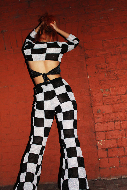 CHECKERED FLARE TROUSERS