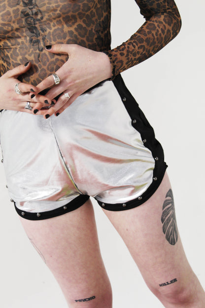 'CHERRY BOMB' STUDDED METALLIC HOTPANTS