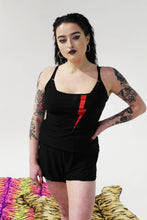 Load image into Gallery viewer, Black/ red bolt lounge cami top
