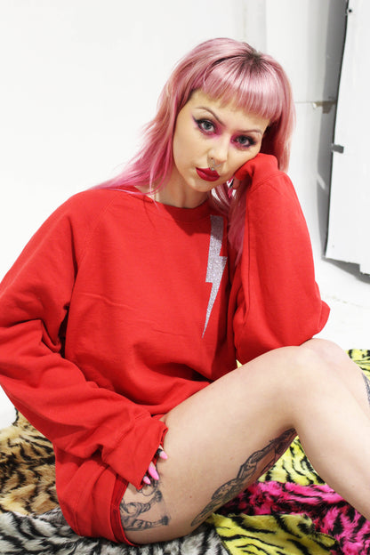 'Bolt on' red lounge jumper