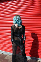 Load image into Gallery viewer, &#39;POISON&#39; hand painted long sleeve black mesh maxi dress
