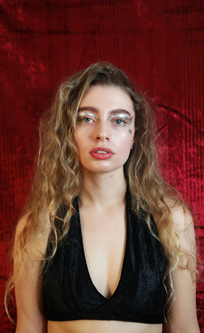 Black velvet tie top