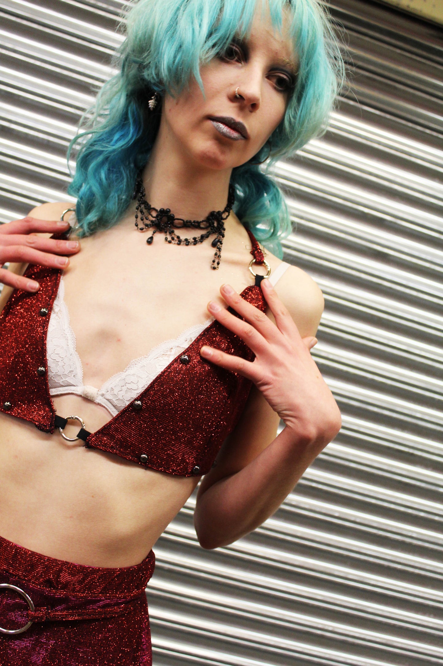 ‘INFERNO’ red glitter studded bralet